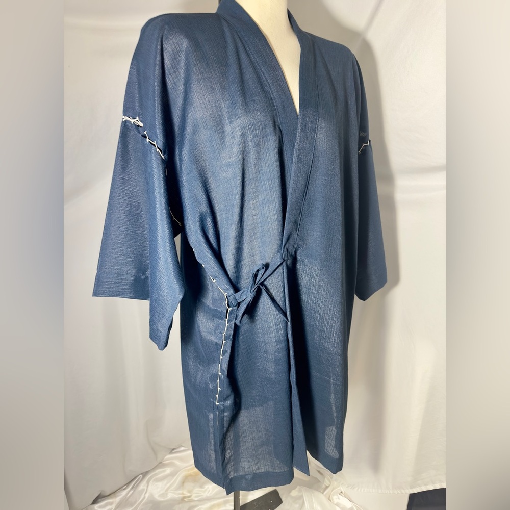 Japanese Linen Blend Kimono & Pants Set XL Navy Blue